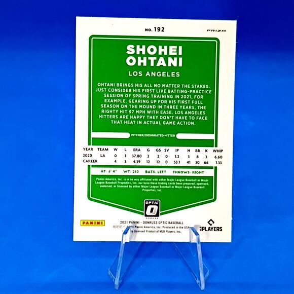 Shohei Ohtani P/DH #192 Panini Green Prizm Refractor 2021 Donruss Optic Baseball - Picture 6 of 6